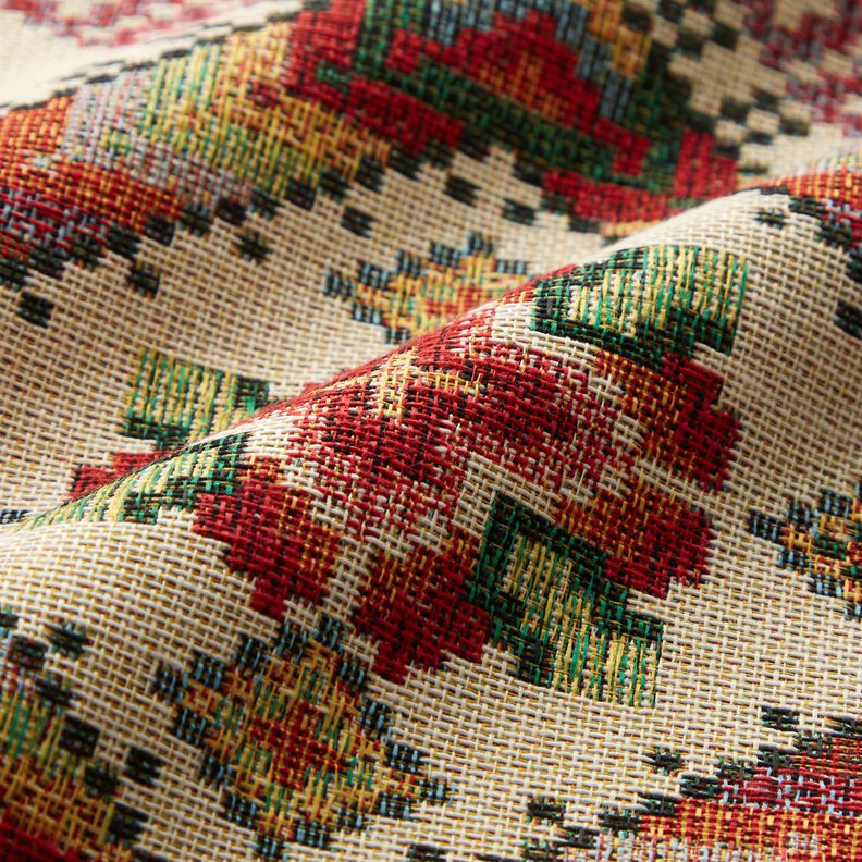 Decor Fabric Tapestry Fabric Cross stitch – light beige/carmine,  image number 2