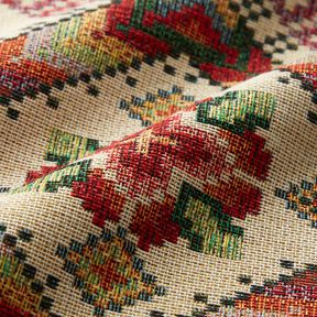 Decor Fabric Tapestry Fabric Cross stitch – light beige/carmine, 