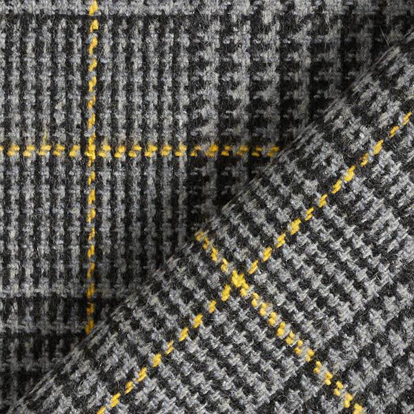 Glen Plaid Wool Fabric – dark grey/yellow,  image number 6