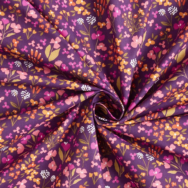Cotton Cretonne Meadow flowers – aubergine/pink, image number 3