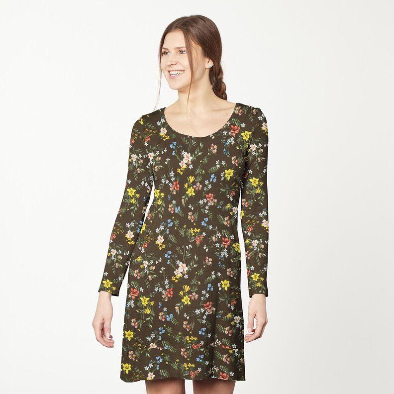Viscose Jersey little flowers – dark brown/fire red, image number 6