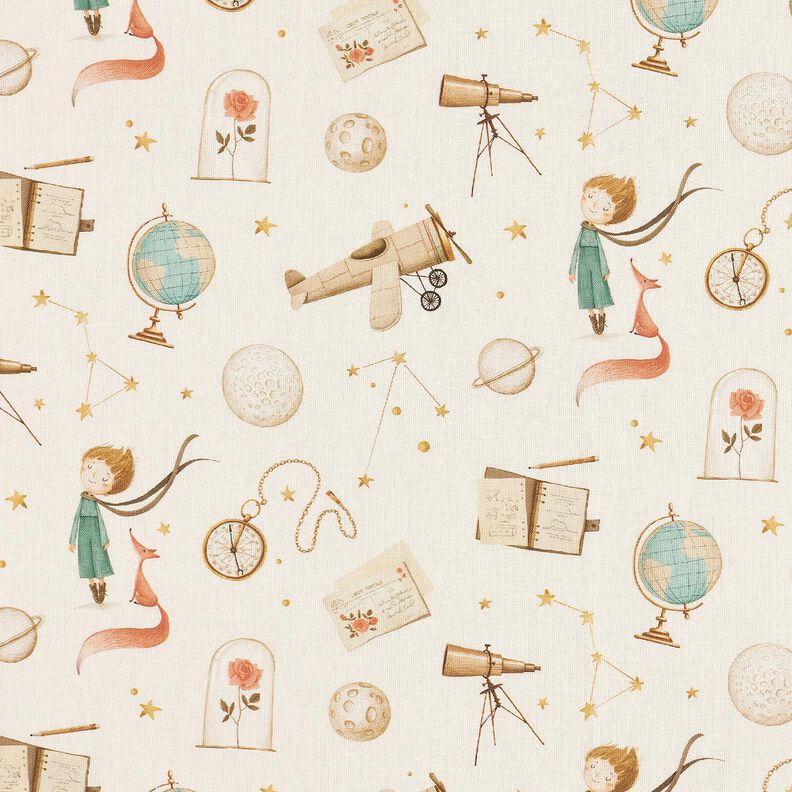 Cotton Poplin Space explorers Digital Print – beige,  image number 1