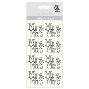 Mr & Mrs Design Stickers [ 8 pieces ] – silver metallic, 