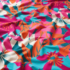 French Terry Large Flowers – petrol, 