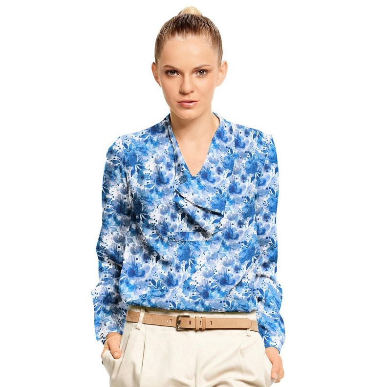 viscose fabric Flowers with splashes of colour – royal blue/white,  image number 5