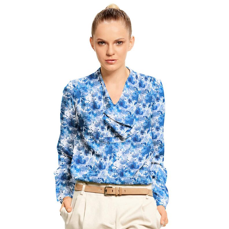 viscose fabric Flowers with splashes of colour – royal blue/white, image number 5