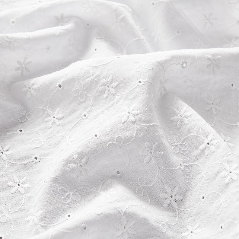 Cotton Batiste Broderie Anglaise flower tendrils – white,  image number 3