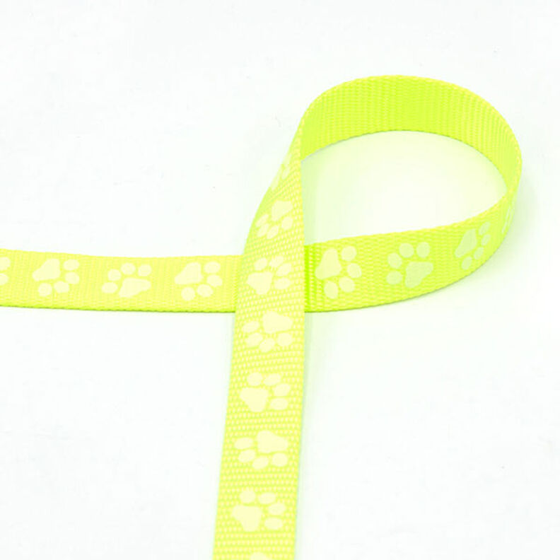Reflective woven tape Dog leash Paws [20 mm] – neon yellow,  image number 2