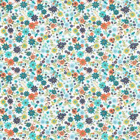 Cotton Cretonne scattered flowers – petrol/white, 