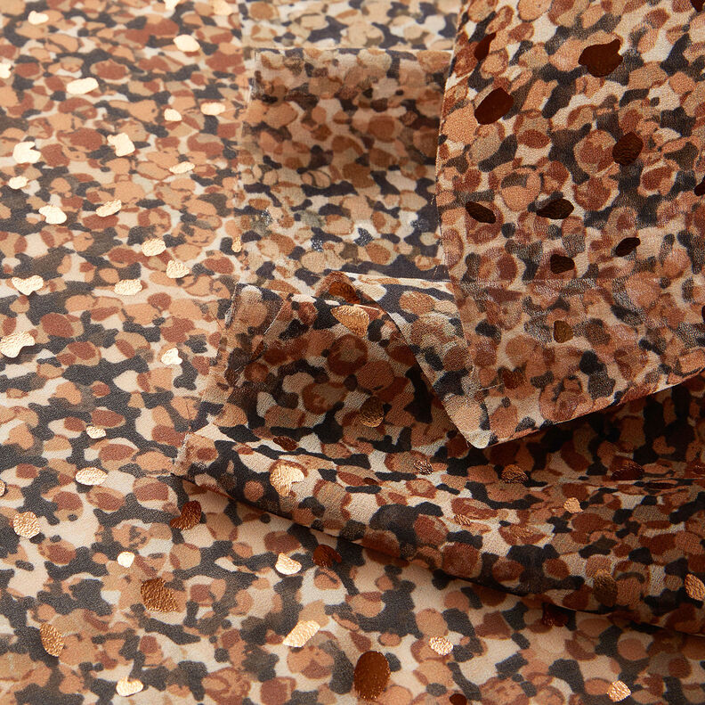 Crêpe chiffon spots and gold dots – brown/metallic gold,  image number 3