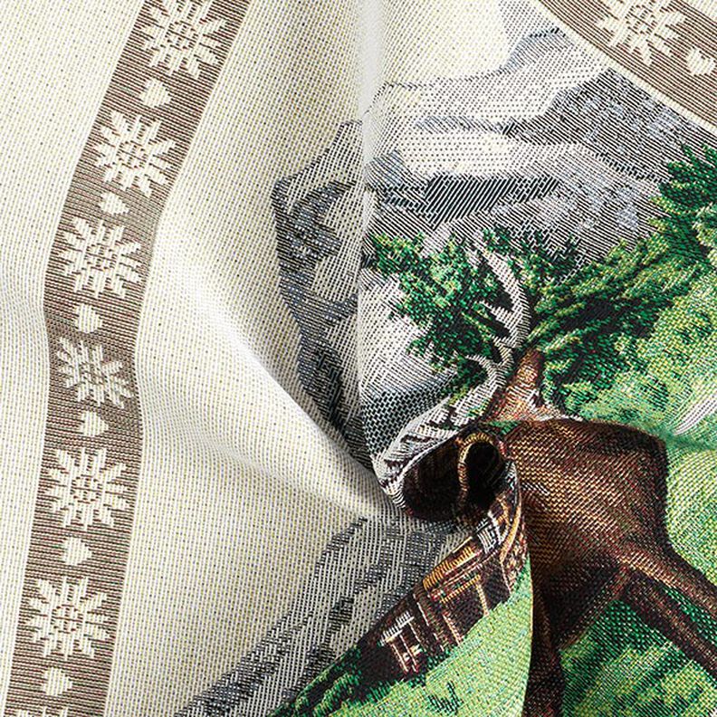 Decorative Panel Tapestry Fabric Deer and Mountain Hut – brown/green,  image number 3