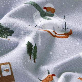 Organic French Terry Yetis Go Skiing Digital Print – silver grey, 