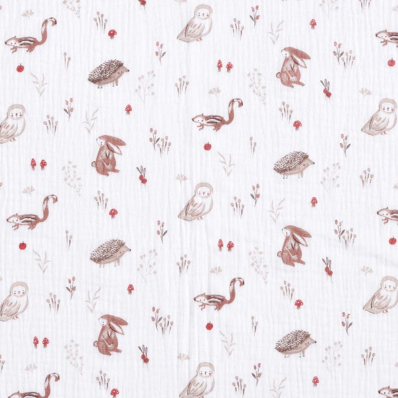 Double Gauze/Muslin Animals in a forest glade – white,  image number 1