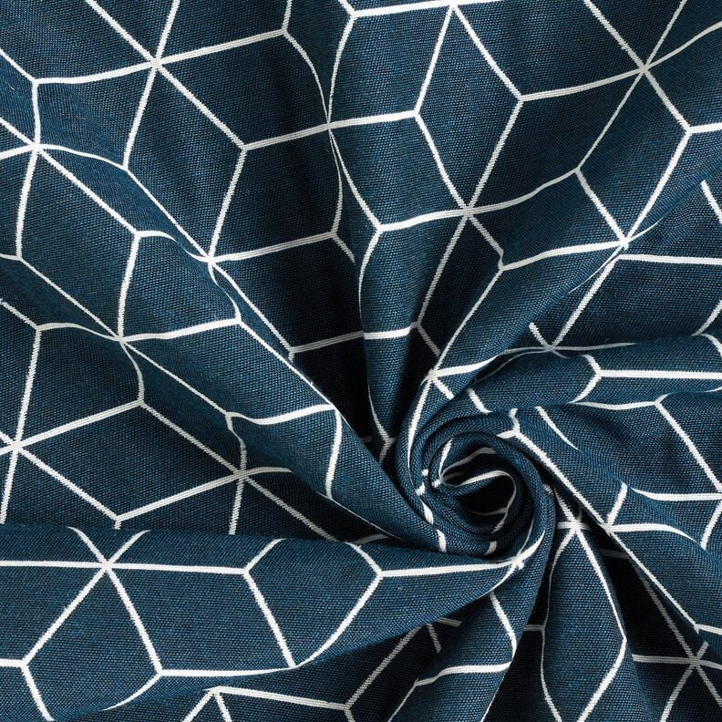 Decor Fabric Jacquard modern cubes – midnight blue/ivory,  image number 3