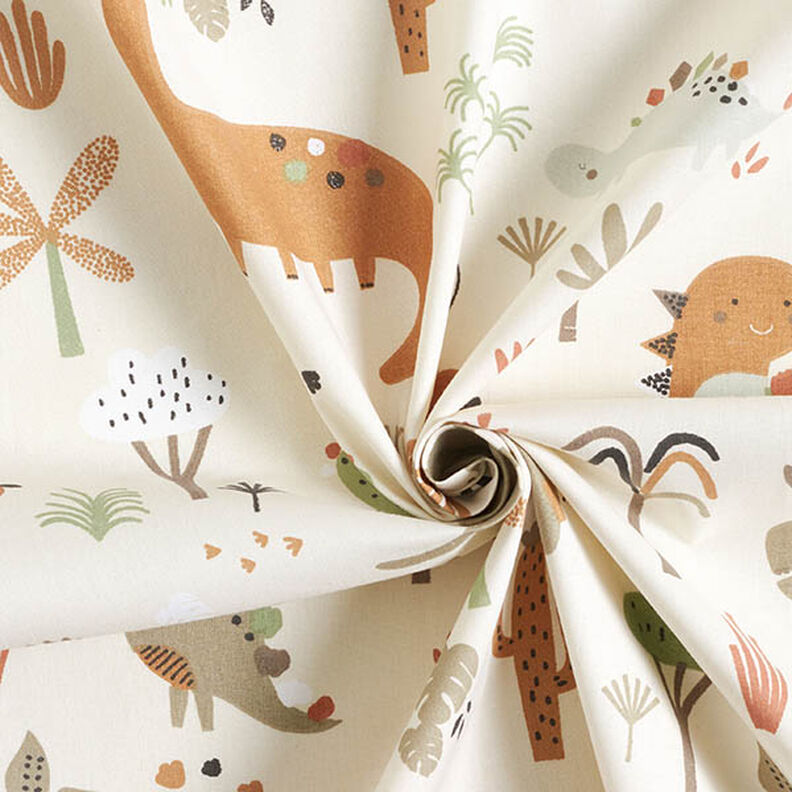 Cotton Poplin happy dinosaurs – cream/fawn,  image number 3