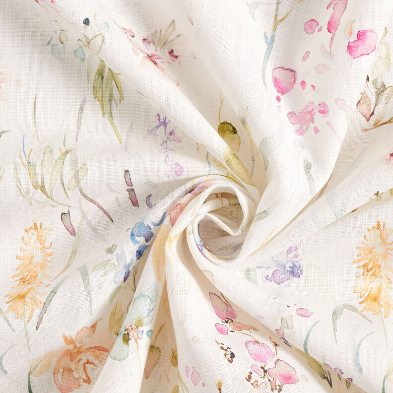 Watercolour flowers linen cotton blend – white,  image number 4