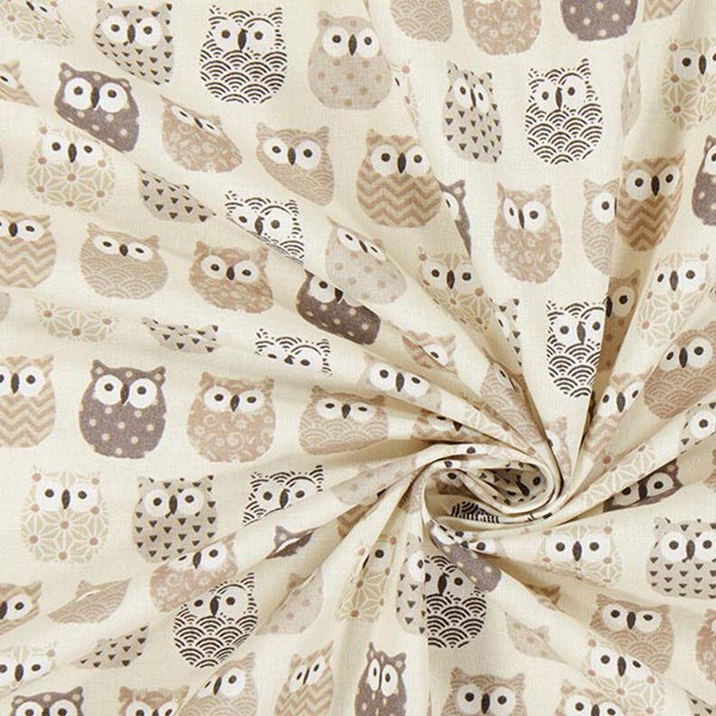 Cotton Cretonne owl – cream/grey,  image number 2