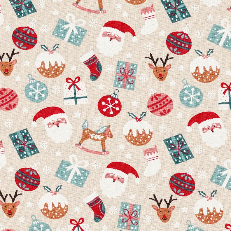 Decor Fabric Canvas cute Christmas motifs – natural/eucalyptus,  image number 1