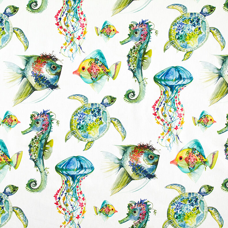 Half Panama Decor Fabric Sea Animals – green,  image number 1