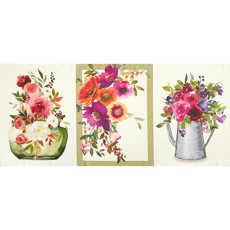 Decorative Panel Twill watercolour flowers – ivory/berry,  image number 1