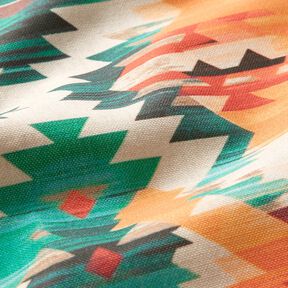 Decor Fabric Half Panama abstract ethnic print – light beige/emerald green, 