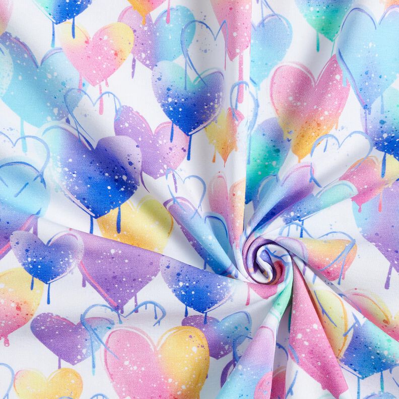 Cotton Jersey Graffiti Hearts | Glitzerpüppi  – white/colourful,  image number 3