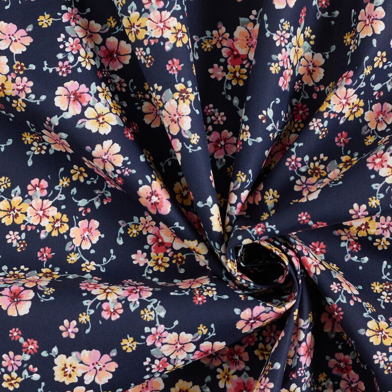 Coated Cotton romantic flowers – navy blue,  image number 4