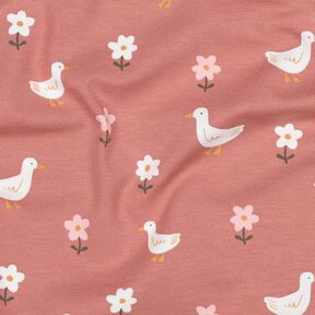 Cotton Jersey Geese on the flower meadow | Poppy Fabrics – dark dusky pink/white, 