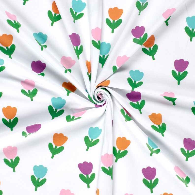Cotton Jersey stylised tulips – white/red lilac,  image number 3