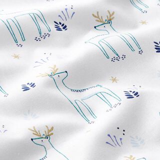 Cotton Cretonne Fallow Deer – white/light turquoise, 