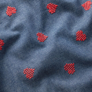 Chambray cross stitch hearts – denim blue, 