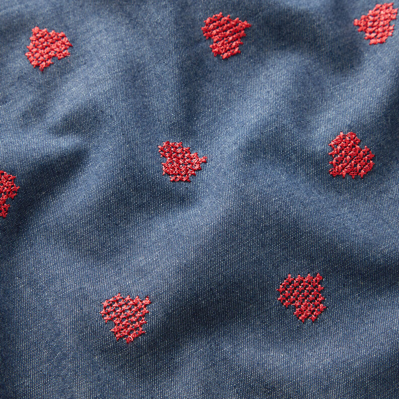 Chambray cross stitch hearts – denim blue,  image number 2