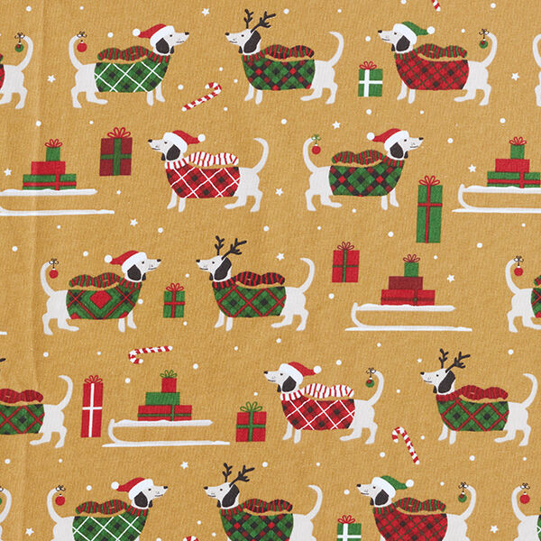 Cotton Cretonne Christmas Dogs – mustard,  image number 1