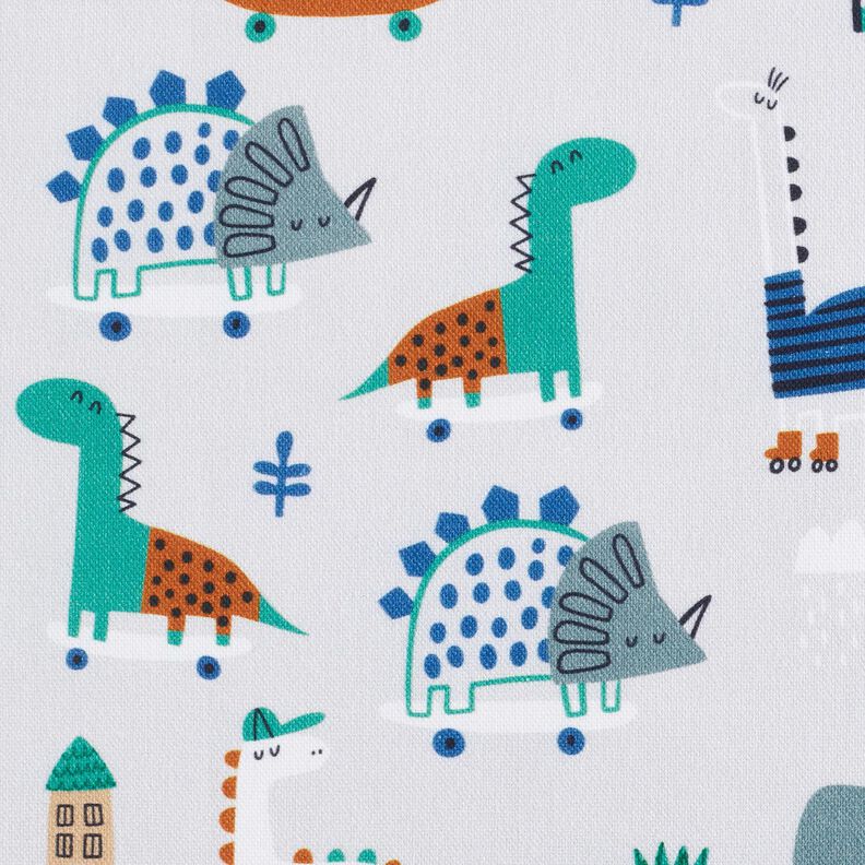 Decor Fabric Half Panama skating dinosaurs – silver grey/peppermint,  image number 5
