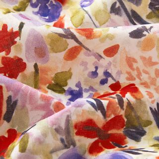 Watercolour flower meadow digital print cotton voile – ivory/red, 