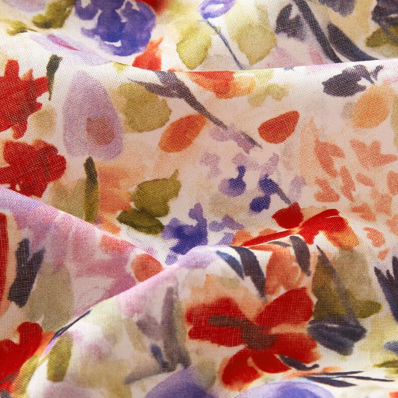 Watercolour flower meadow digital print cotton voile – ivory/red,  image number 2