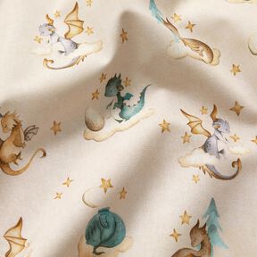 Cotton Poplin little dragons Digital Print – natural, 