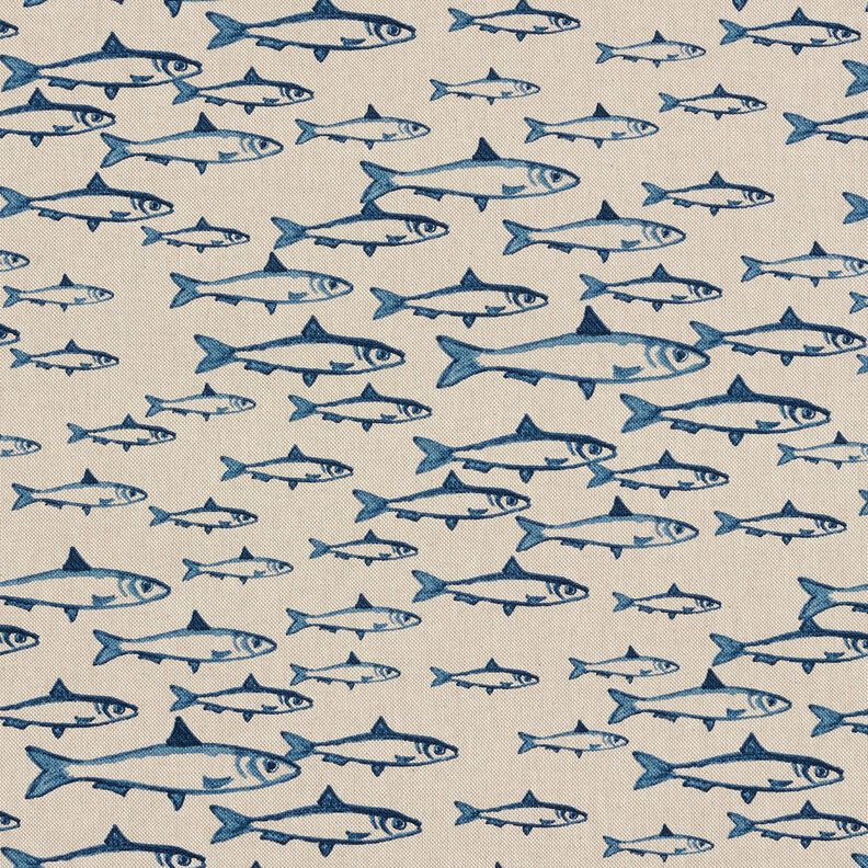 Decor Fabric Half Panama school of fish – natural/navy blue,  image number 1