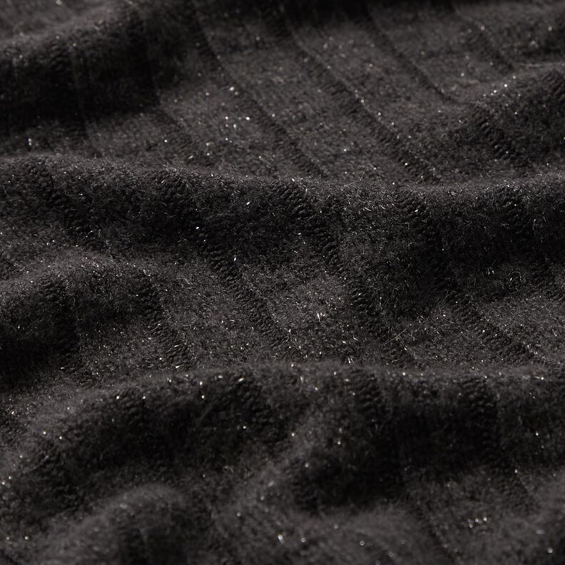 Knit Fabric Ajour elegant glitter stripes – black, image number 2