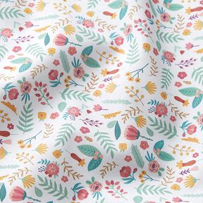 Cotton fabric PercaleSmall flowers and leaves – pink/yellow, 