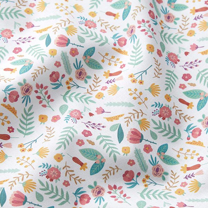 Cotton fabric PercaleSmall flowers and leaves – pink/yellow,  image number 2