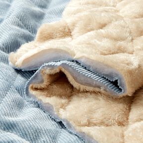 Quilted Fabric Corduroy with fur backing diamonds – light blue, 