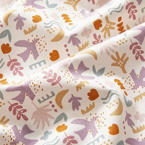 Cotton Cretonne abstract birds – offwhite/pastel violet, 