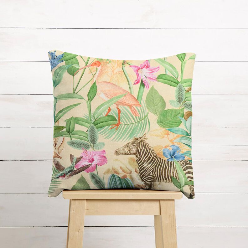 Decor Fabric Half Panama jungle animals – beige/green,  image number 9