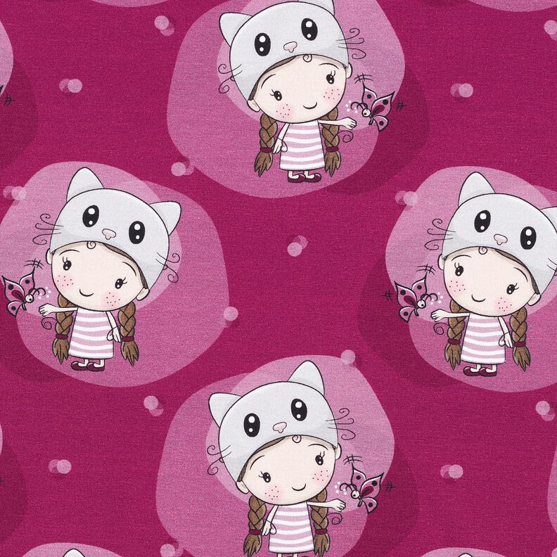 Cotton Jersey Cat girl | Glitzerpüppi  – raspberry,  image number 1