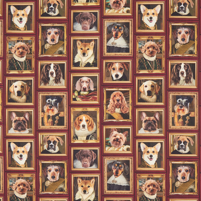 Decor Fabric Half Panama Dog portraits – carmine/gold,  image number 1