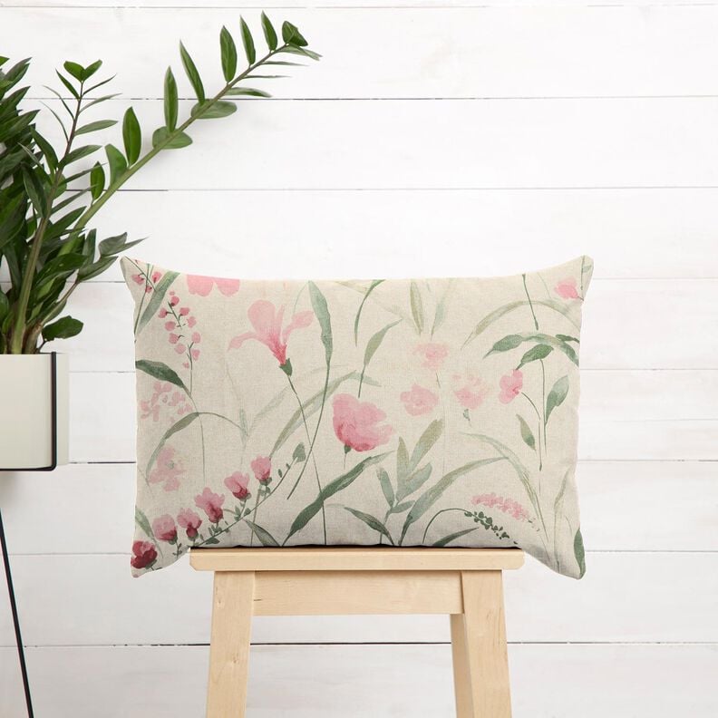 Decor Fabric Half Panama freesia flowers – natural/pale berry, image number 6