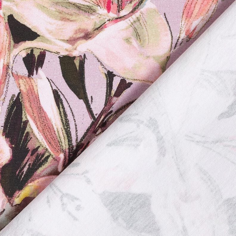Cotton Jersey large lilies digital print – pastel violet/greige, image number 4
