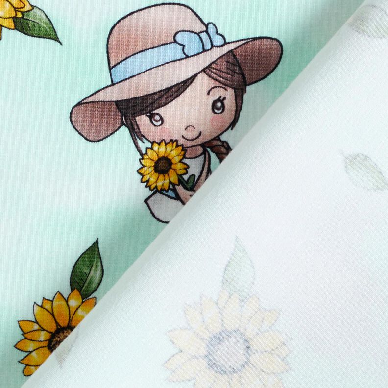 Cotton Jersey Sunflower Girl | Glitzerpüppi – ice blue/sunglow,  image number 4
