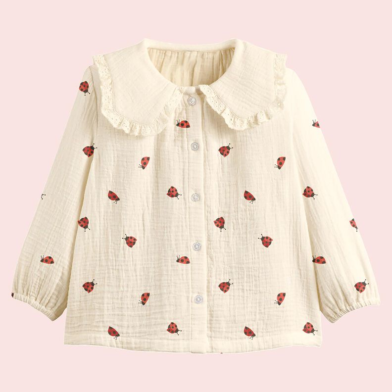 Double Gauze/Muslin cute ladybugs – offwhite,  image number 5